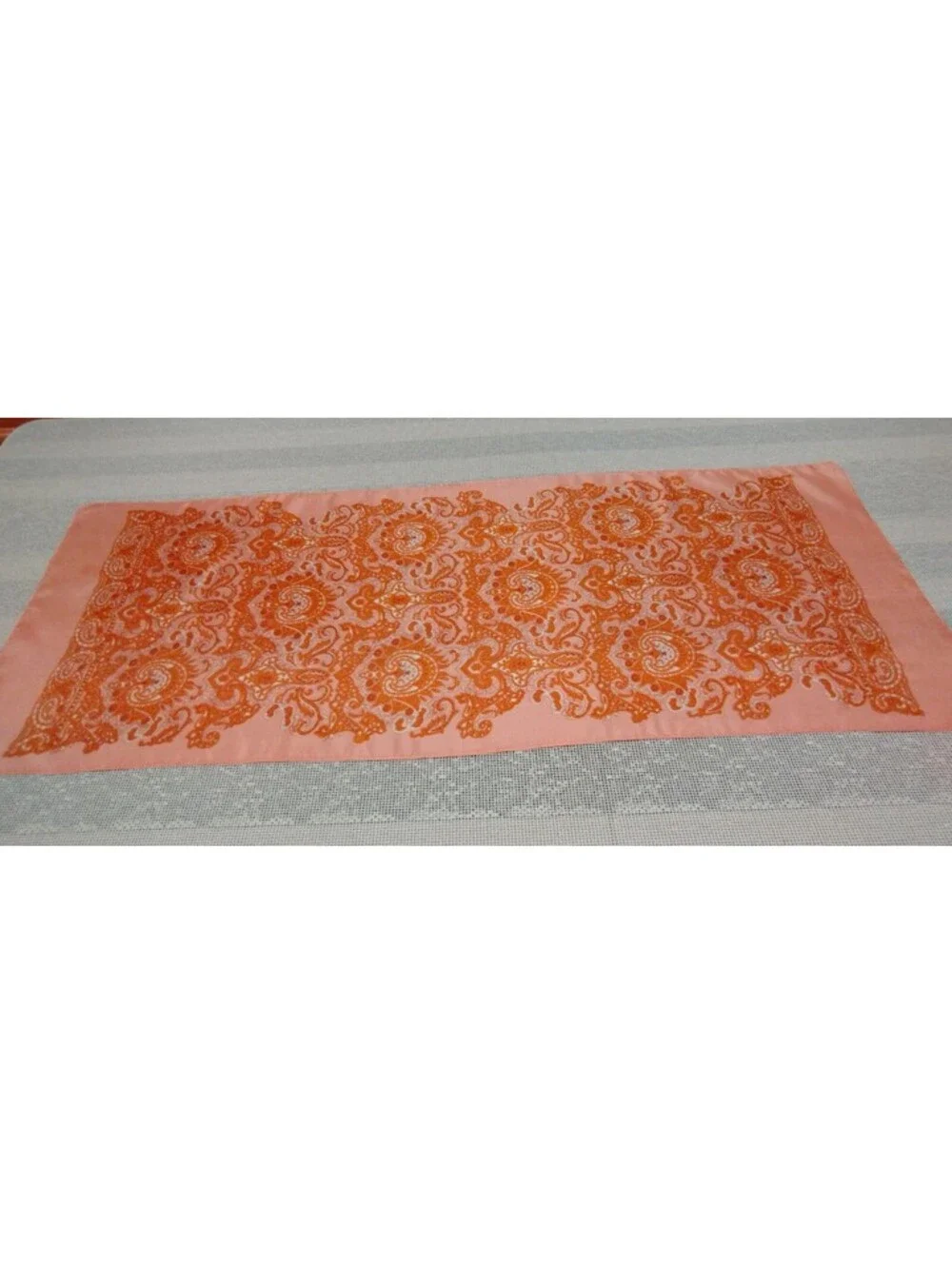 Vintage 60s 70s Boho Orange Paisley Silk Scarf Oblong Wide Hippie Bohemian Style